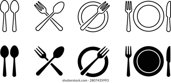 Dining cutlery place setting icon set vector illustration