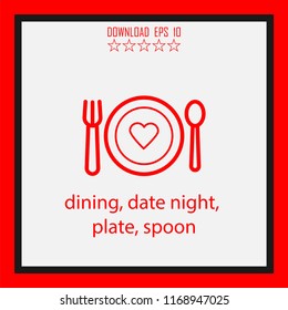 dining, date night, plate spoon vector icon