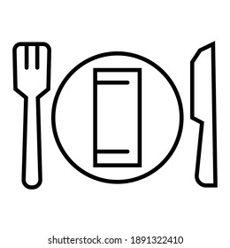 Dining flache Ikone mit Teller, Gabel und Messer