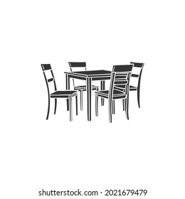 Dining Group Icon Silhouette Illustration. Furnitures Vector Graphic Pictogram Symbol Clip Art. Doodle Sketch Black Sign.