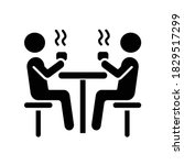 Dining hall black glyph icon. School cafeteria. University canteen. Students having lunch at table. People drinking hot drinks. Silhouette symbol on white space. Vector isolated illustration