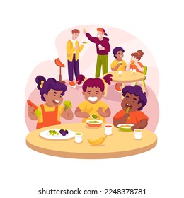 Dining hall isolated cartoon vector illustration. Student canteene, lifestyle, private boarding school, children eating at big table together, students having meal together vector cartoon.