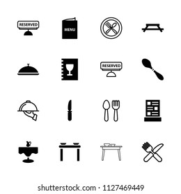 Dining icon. collection of 16 dining filled and outline icons such as table, knife, menu, reserved, dish serving, restaurant table. editable dining icons for web and mobile.