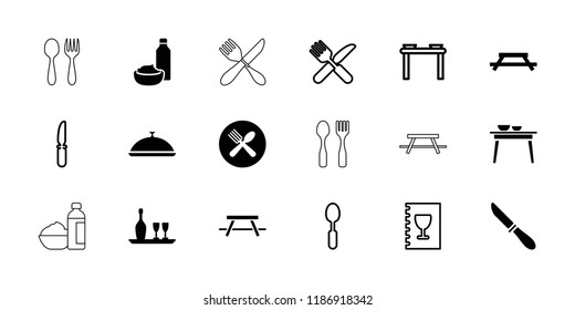Dining icon. collection of 18 dining filled and outline icons such as table, spoon, knife, menu. editable dining icons for web and mobile.