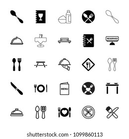Dining icon. collection of 25 dining filled and outline icons such as restaurant, menu, reserved, dish, table, dish serving, knife. editable dining icons for web and mobile.