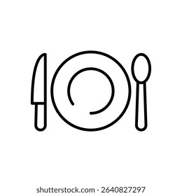 Dining Icon with Plate Knife and Spoon Outline Style Thin Line Symbol for Food and Restaurant Concept