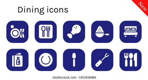 dining icon set. 10 filled dining icons.  Simple modern icons about  - Plate, Restaurant, Chicken leg, Spoon, Double bed, Menu, Fork, Cutlery
