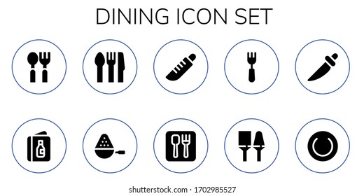 dining icon set. 10 filled dining icons.  Simple modern icons such as: Spoon, Menu, Cutlery, Knife, Restaurant, Fork, Utensils, Plate