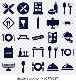 Dining icons set. set of 25 dining filled icons such as spoon and fork, plate fork and spoon, restaurant table, dish, knife, restaurant, menu, reserved, dish serving