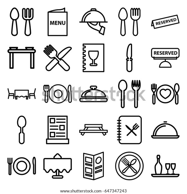 Dining icons set. set of 25 dining outline icons such as spoon and fork