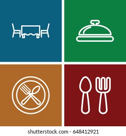Dining icons set. set of 4 dining outline icons such as dish, fork and spoon, spoon and fork