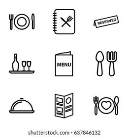 Dining icons set. set of 9 dining outline icons such as fork and spoon, plate 