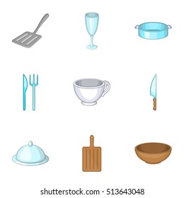 Dining items icons set. Cartoon illustration of 9 dining items vector icons for web