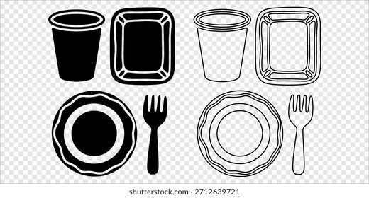 Artículos de comedor con platos y tazas Silueta y contorno