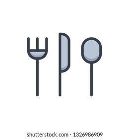 Dining line icon. Fork, knife and spoon isolated on white background. - Vector EPS