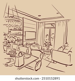 Vetor de área de jantar e de estar para cartão, decoração, ilustração