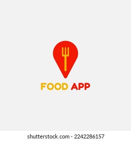 Dining location app logo with point and fork shape.