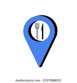 Dining Locator Pin In Flat Vector Illustration Symbolizing Restaurant Location, Dining Spot, And Food Finder, Isolated On White Background