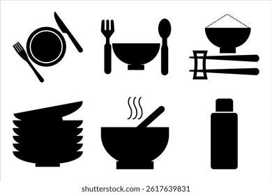 Dining Monochrome Icon Set vector