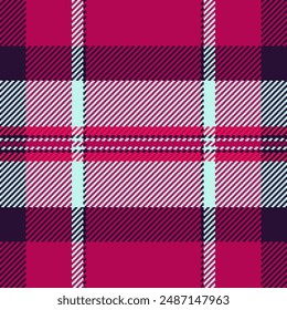 Dining plaid tartan pattern, newborn background textile check. Long vector seamless texture fabric in pink and light colors palette.