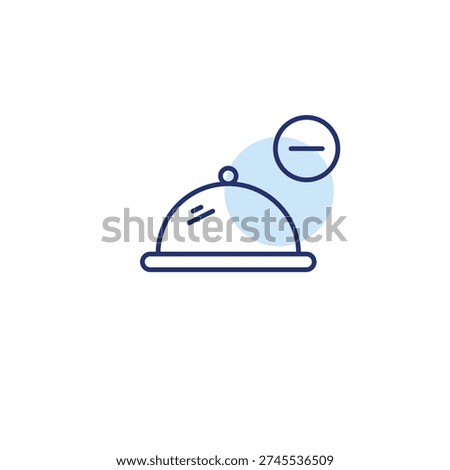 Dining reservation cancelled, remove food from order. Restaurant cloche and minus. Pixel perfect, editable stroke vector icon