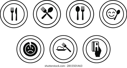 Dining and restaurant line icons set with cutlery plate food rating complaint and credit card payment symbols isolated on white background