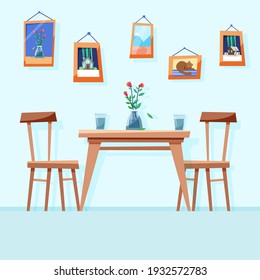 Dining Room In The Apartment. Table And Chairs. Vector Illustration In Flat Style