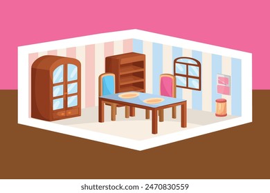 Comedor Interior De Colores Brillantes 3 Perspectivas En D
