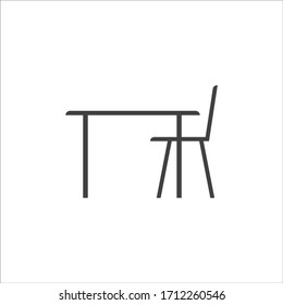 Icono de la línea plana del comedor. Señal de muebles de apartamento, ilustración vectorial de la mesa y sillas.
