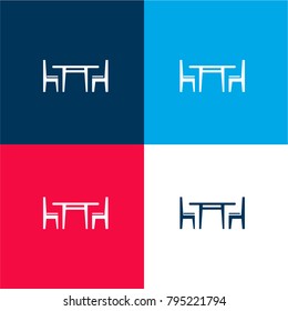 Dining room furniture of a table with chairs four color material and minimal icon logo set in red and blue