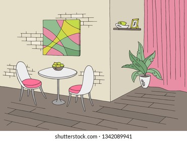 Dining room graphic color home interior sketch illustration vector