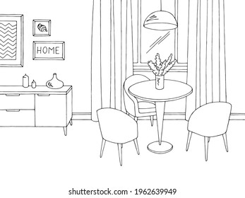 Dining Room Grafik Home Innen schwarz-weißer Skizze Vektorgrafik 