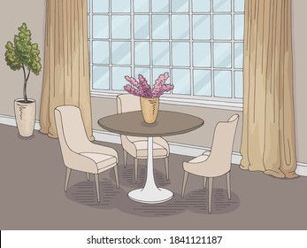 Dining room home interior graphic color sketch illustration vector 