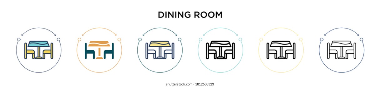 Dining room icon in filled, thin line, outline and stroke style. Vector illustration of two colored and black dining room vector icons designs can be used for mobile, ui, web