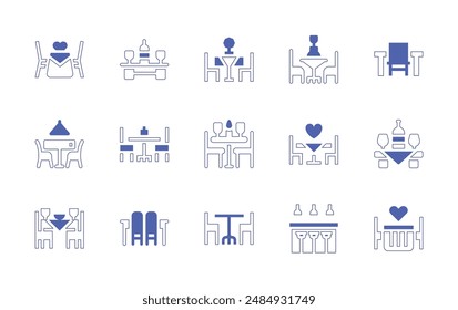 Dining room icon set. Duotone style line stroke and bold. Vector illustration. Containing table, dining table, dinning room, dinner table, romantic date, romantic dinner, restaurant.
