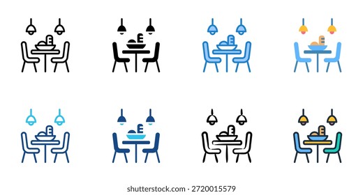 Dining room icons set multiple style collection. Editable stroke 
