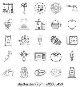 Dining room icons set. Outline set of 25 dining room vector icons for web isolated on white background