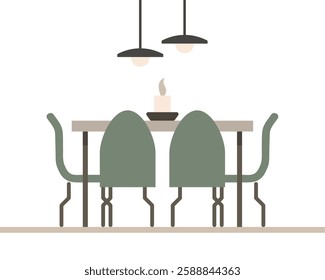 Dining room interior with chairs and table. Flat style illustration. Modern minimalist dining room