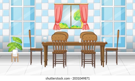 Dining room interior design with furniture illustration