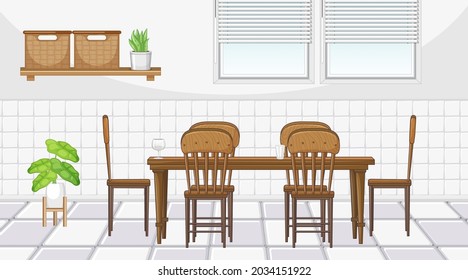 Dining room interior design with furniture illustration