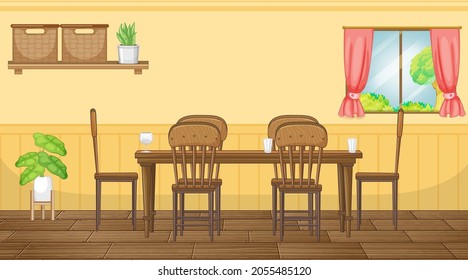 Dining room interior design with furniture illustration