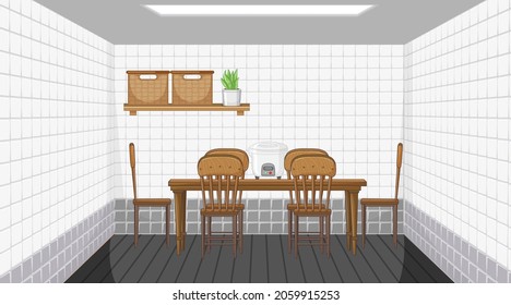 Dining room interior design with furniture illustration