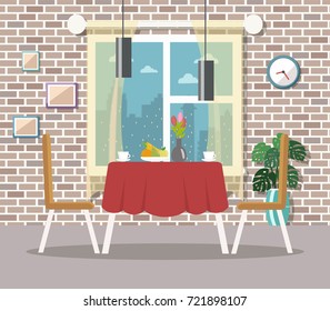 Dining room interior. Flat design.
