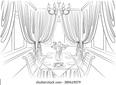 Dining Room Interior Pencil Sketch