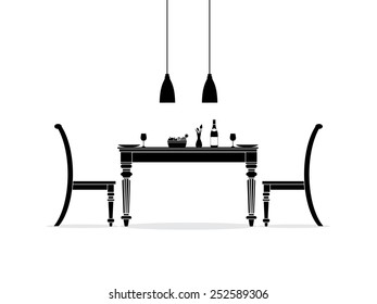 Dining room interior silhouette