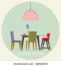 Dining room interior . Vector flat illustration.