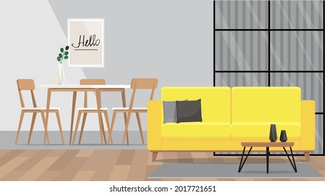 Comedor interior con sofá amarillo