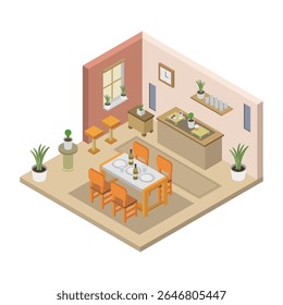 Dining room isometric on white background