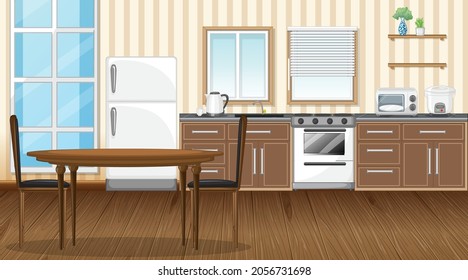Dining room with kitchen interior design  illustration