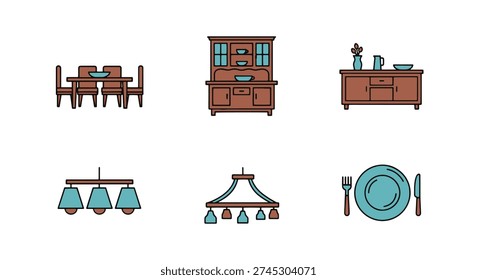 Dining Room Line art dynamic smooth color illustration